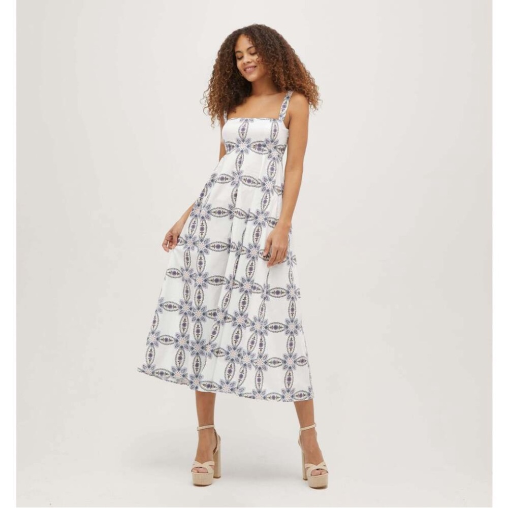 Hill House Rowen White and Blue Patterned Dress